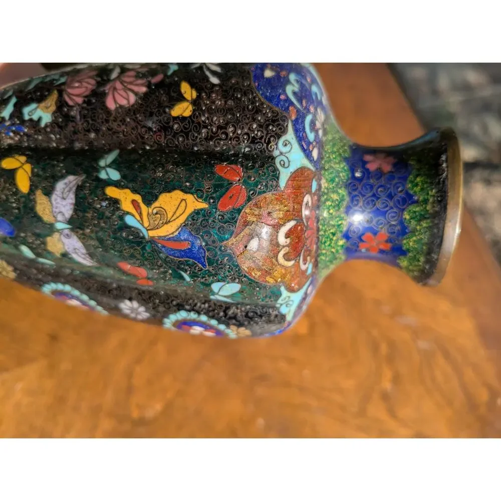 Antique Japanese Cloisonne Butterfly Vase  - Meiji 7.5